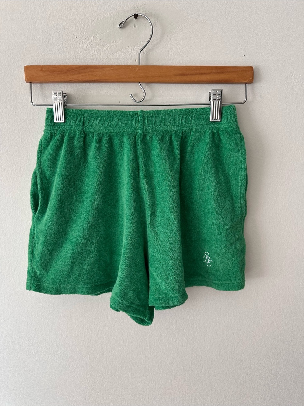 NWT Sporty & Rich Green Terry cloth shirts Classic white logo size small